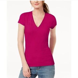 INC Size L Short Sleeve V Neck Pink Shirt
